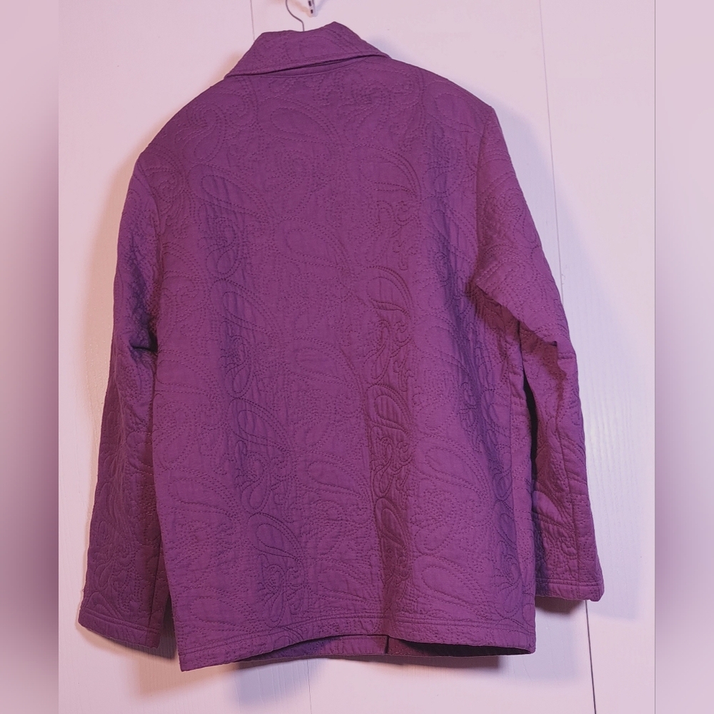 Coldwater Creek Purple Quilted Jacket Size Medium Embroidered Button Front Coat - Picture 10 of 11